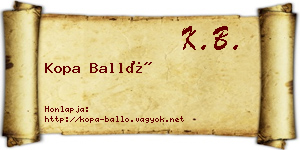 Kopa Balló névjegykártya